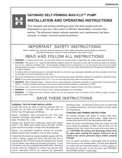 All Max-Flo IS2800X5-99 Pump Installation and Operation Guide - cover page