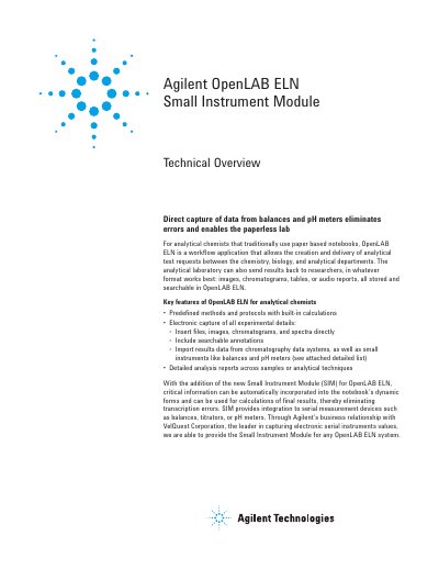 Agilent OpenLAB ELN Small Instrument Module Technical Overview - cover page