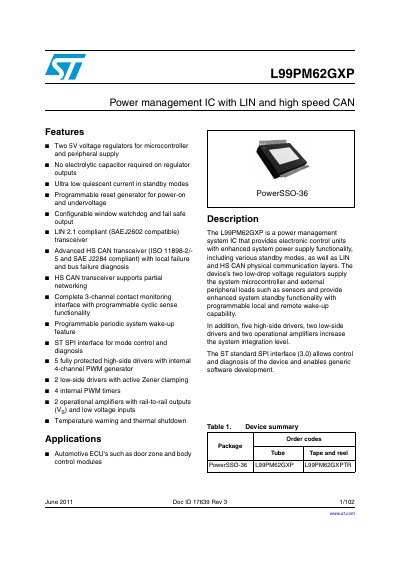 STMicroelectronics L99PM62GXP Power Management IC Datasheet