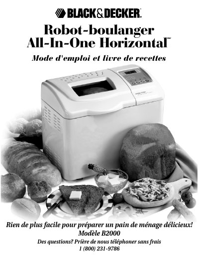 Black & Decker B2000 All-In-One Horizontal Bread Maker User Manual