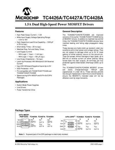 Microchip TC4426A/TC4427A/TC4428A Datasheet - cover page