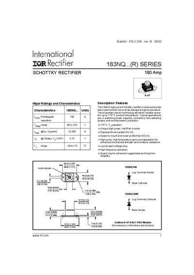 International Rectifier 183NQ Series Schottky Rectifier Bulletin PD-2.256 - cover page