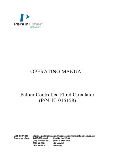 Perkin Elmer N1015158 Peltier Controlled Fluid Circulator Operating Manual - cover page