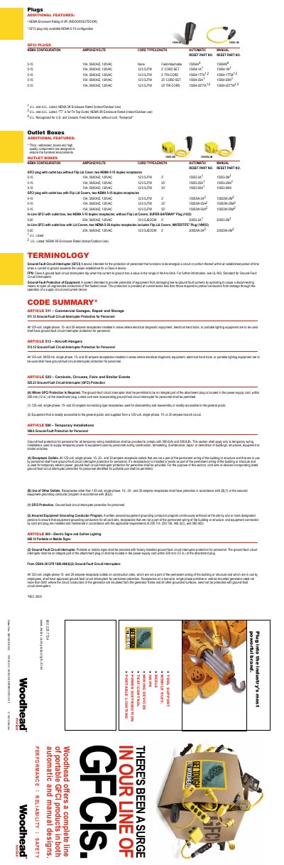 Woodhead 15054-M Portable Ground Fault Circuit Interrupter Product Specification - cover page