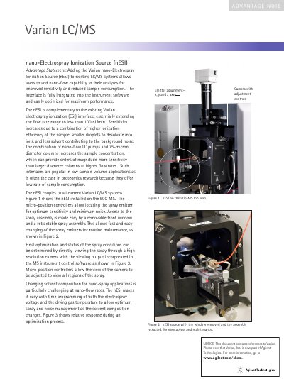 Varian nESI nano-Electrospray Ionization Source Advantage Statement - cover page