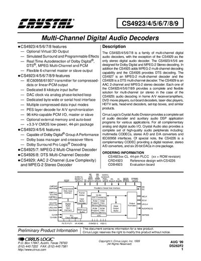 Cirrus Logic CS4923/4/5/6/7/8/9 Datasheet - cover page