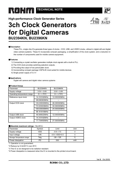 ROHM BU2394KN/BU2396KN Clock Generator Datasheet - cover page
