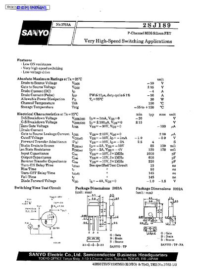 SANYO 2SJ189 handbook - cover page