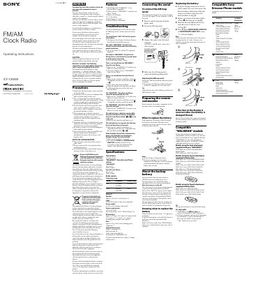 Sony ICF-C8WM FM/AM Clock Radio User Manual - cover page