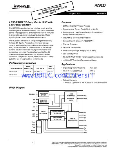 Intersil HC5523 Datasheet - cover page