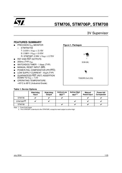 STMicroelectronics STM706/STM706P/STM708 Datasheet - cover page