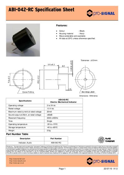 Pro Signal ABI-042-RC Specification Sheet - cover page