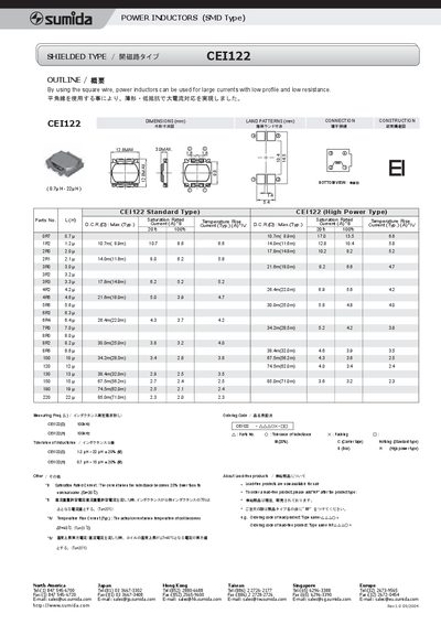 Sumida CEI122 Power Inductor Datasheet - cover page
