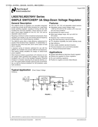 National Semiconductor LM2576/LM2576HV Series Datasheet - cover page