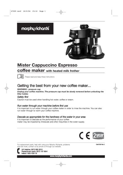 Morphy Richards CCMM4477000099 Espresso Coffee Maker User Manual