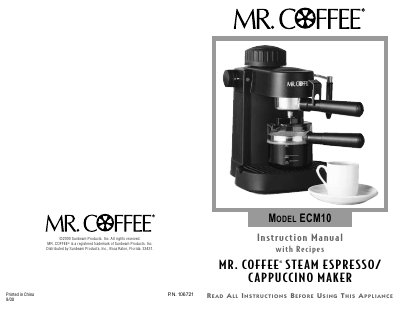 Sunbeam ECM10 Steam Espresso/Cappuccino Maker Instruction Manual - cover page