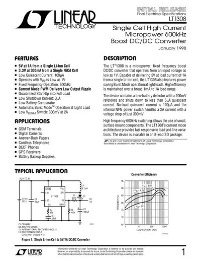Linear Technology LT1308 Boost Converter Datasheet