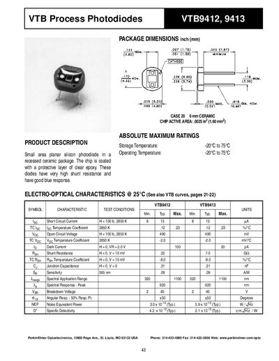 PerkinElmer VTB9412 VTB9413 Photodiode Datasheet - cover page