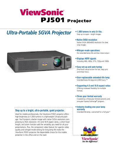 ViewSonic PJ501 Projector User Manual - cover page