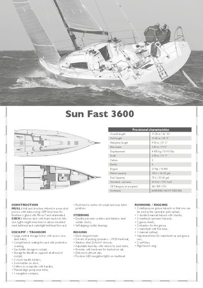 Jeanneau Sun Fast 3600 Sailboat Specifications - cover page