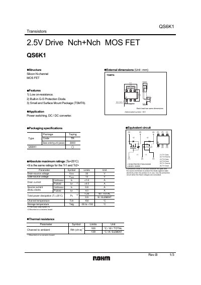 ROHM QS6K1 Datasheet - cover page