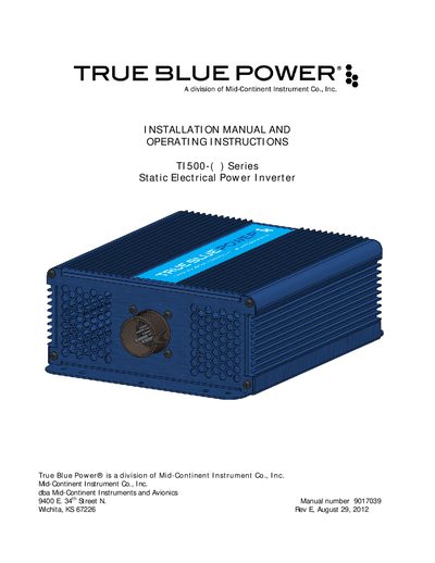 True Blue Power TI500 Series Static Electrical Power Inverter Installation Manual - cover page