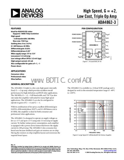 Analog Devices ADA4862-3 Triple Op Amp Datasheet - cover page