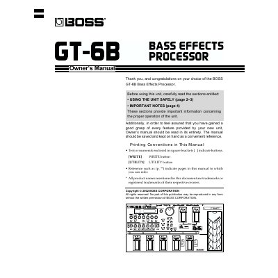 BOSS GT-6B Bass Effects Processor Owner's Manual - cover page