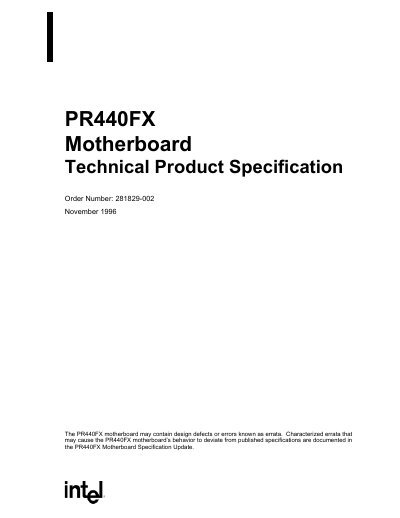 Intel PR440FX Motherboard Technical Product Specification - cover page