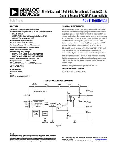 Analog Devices AD5410/AD5420 Datasheet - cover page