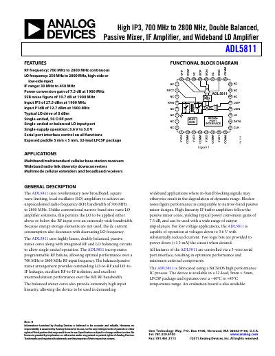 Analog Devices ADL5811 RF Mixer Datasheet - cover page