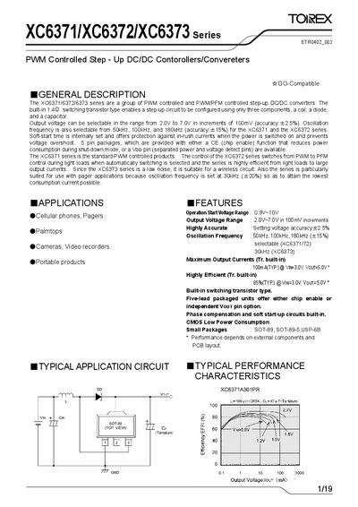 Torex XC6371/XC6372/XC6373 Series DC/DC Converter Datasheet