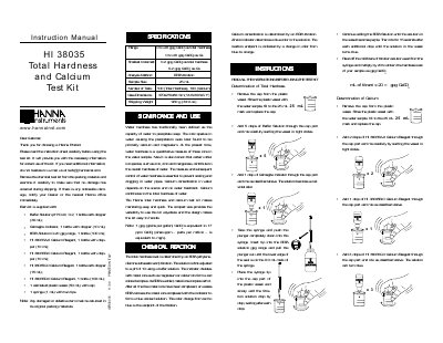Hanna Instruments HI 38035 Total Hardness and Calcium Test Kit Instruction Manual - cover page