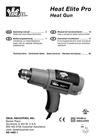 Ideal 46-203 Heat Elite Pro Heat Gun Operating Manual - cover page