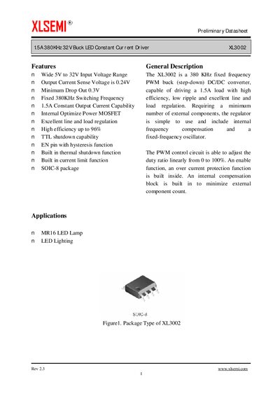 XLSEMI XL3002 Buck LED Constant Current Driver Datasheet - cover page