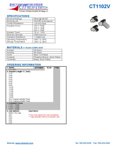 CIT CT1102V Relay & Switch Datasheet - cover page