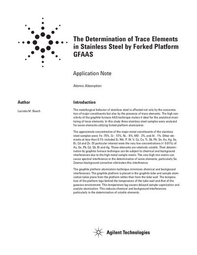 Agilent GTA Graphite Furnace Forked Platform Application Note - cover page