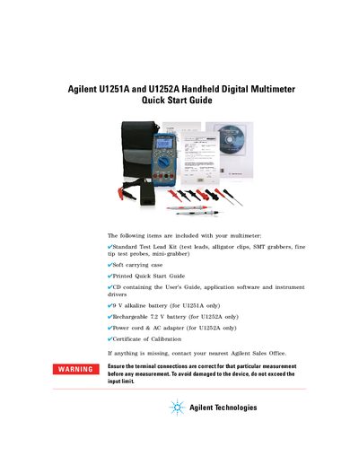 Agilent U1251A and U1252A Handheld Digital Multimeter Quick Start Guide