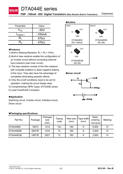 ROHM DTA044EUB Datasheet - cover page