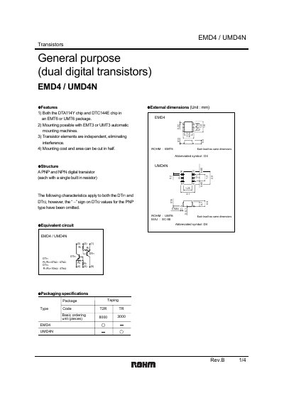ROHM EMD4/UMD4N Transistors Datasheet - cover page