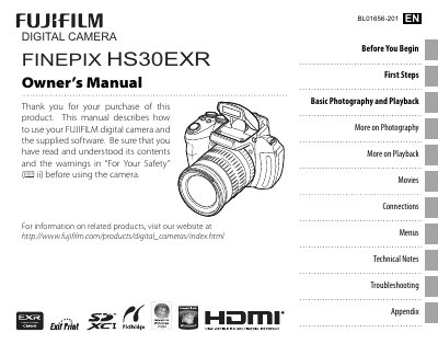 Fujifilm FinePix HS30EXR Digital Camera Owner's Manual - cover page