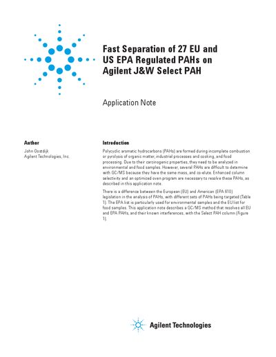 Fast Separation of 27 EU and US EPA Regulated PAHs on Agilent J&W Select PAH Application Note - cover page