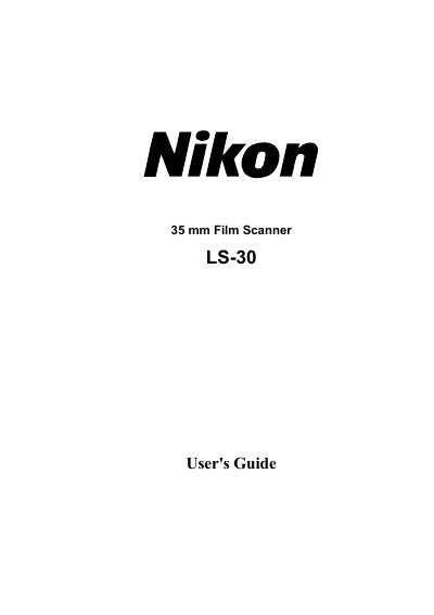Nikon LS-30 Film Scanner User's Guide - cover page
