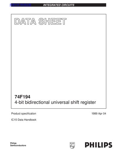 Philips 74F194 4-bit Bidirectional Universal Shift Register Product Specification - cover page