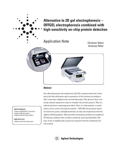 Agilent Alternative to 2D gel electrophoresis OFFGEL electrophoresis combined with high-sensitivity on-chip protein detection - cover page