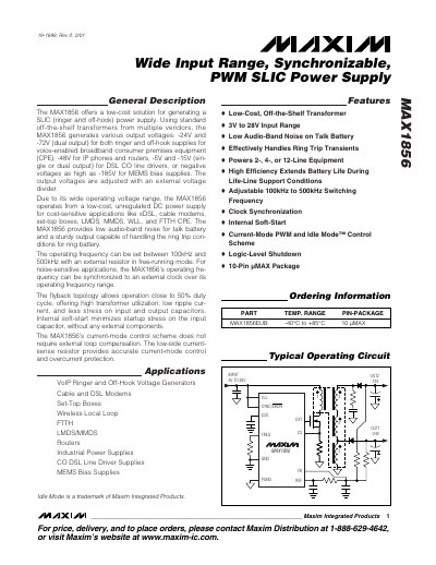 Maxim MAX1856 Power Management Chip Datasheet - cover page