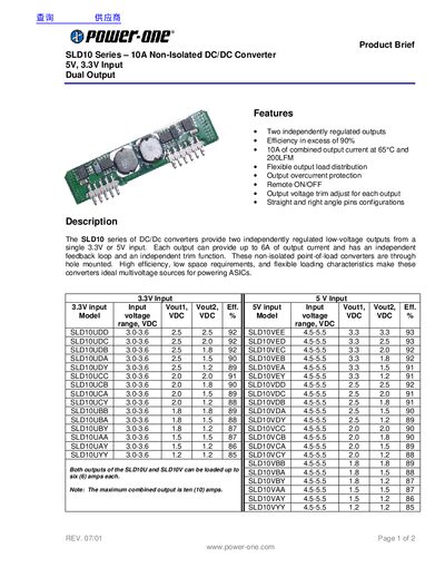 Power-One SLD10 Series 10A Non-Isolated DC/DC Converter Product Brief