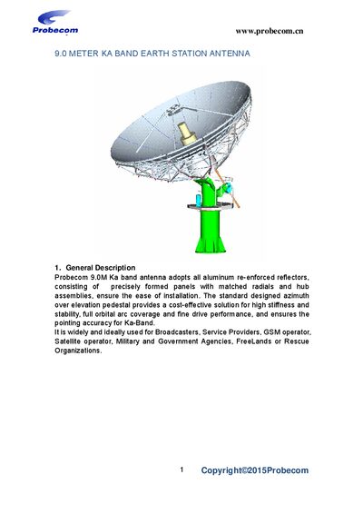 Probecom 9.0M Ka Band Antenna Product Leaflet - cover page
