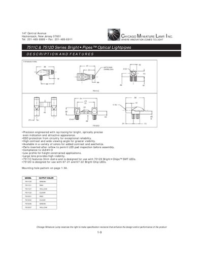 Chicago 7511C/7512D Miniature Lamp Product Leaflet - cover page