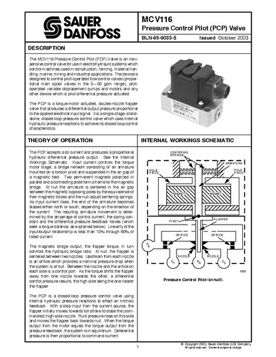 Sauer-Danfoss MCV116 Pressure Control Pilot Valve User Manual